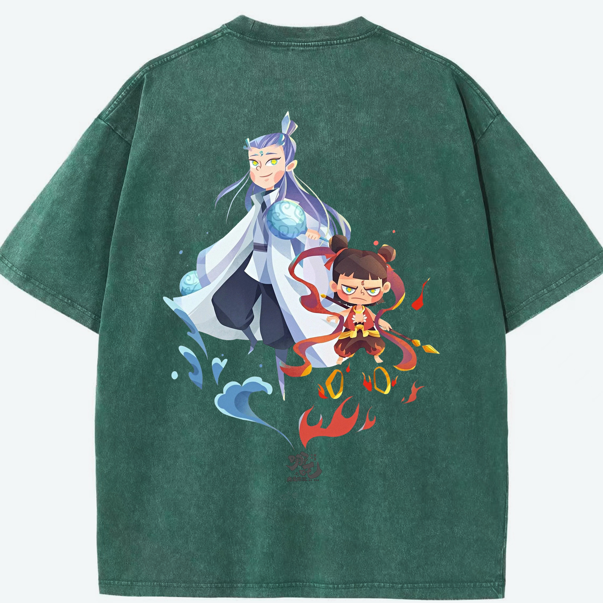 （画像用） Ne Zha 2 ナタ 魔童の大暴れ 綿100% ヴィンテージ風 半袖Tシャツ（背面プリント）